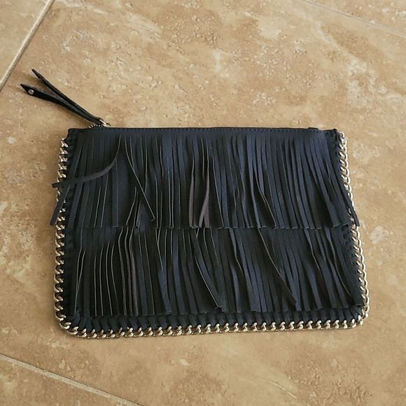 Chico's Handbags - *NEW* Chico's Black & Silver Jubilee Fringe Crossbody Clutch